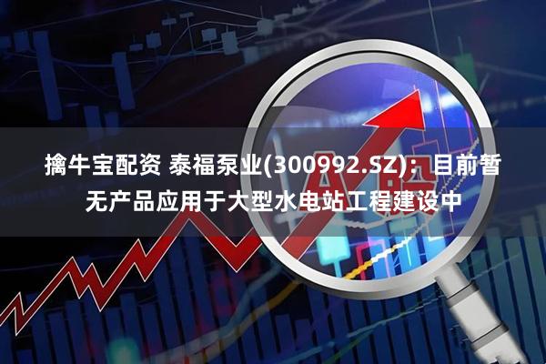 擒牛宝配资 泰福泵业(300992.SZ)：目前暂无产品应用于大型水电站工程建设中