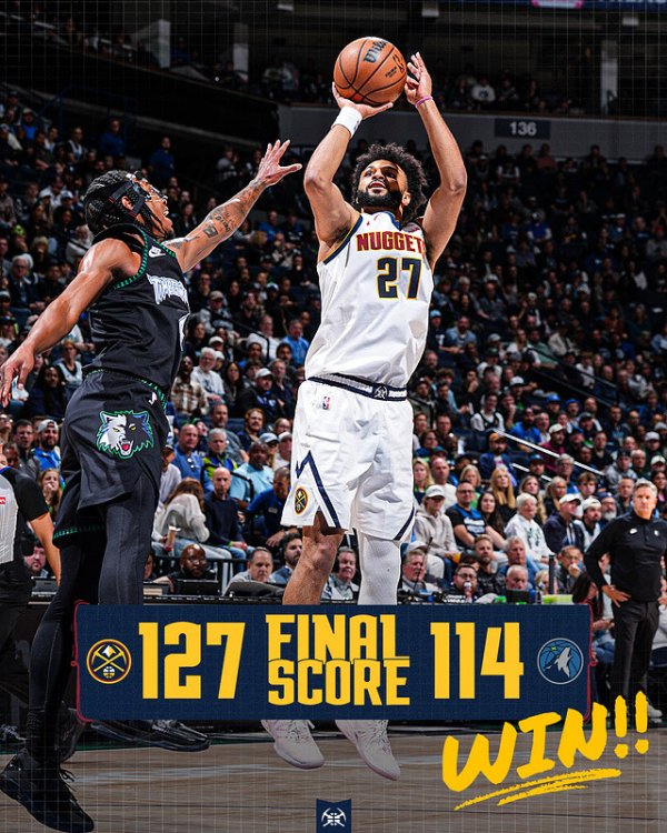 凤凰配资 华子伤停, 掘金力克狼队! 约基奇25+19+10连续3场三双, 穆雷43分